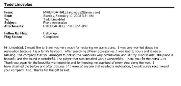 Letter from Mirenda Hall